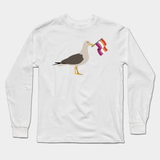 Seagull Holding Lesbian Pride Flag Long Sleeve T-Shirt